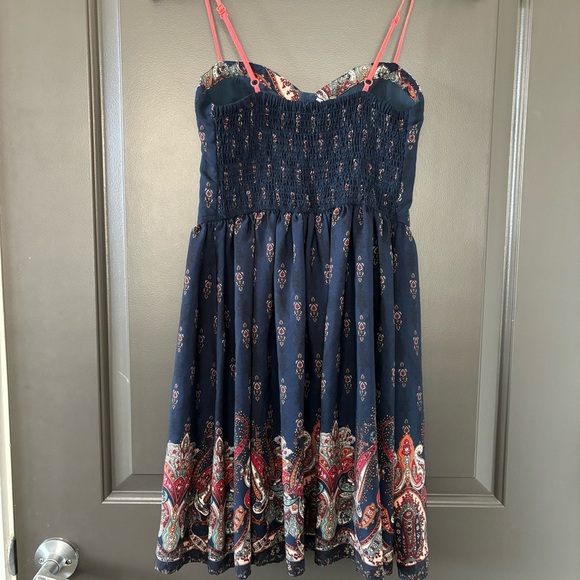 Anthropologie Band of Gypsies Mini Boho Bustier Corset Blue Paisley Dress size S - Picture 6 of 7